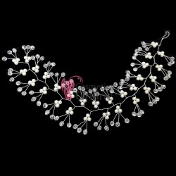 Accesoriu modern pentru decor par WED45II Argintiu cu cristale si perle de 35cm